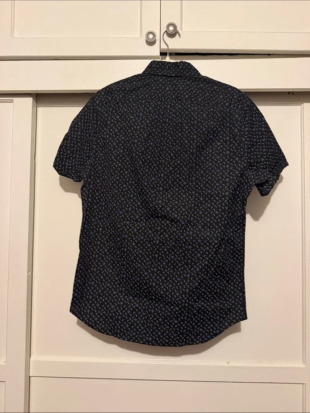 J. Crew Navy Short-Sleeve Button-Down with Small Geometric Print